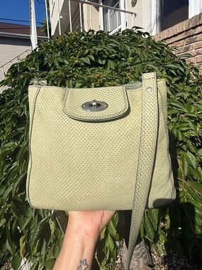 Fossil Vintage Y2K Light Sage Green Snake Embossed Leather Crossbody Bag